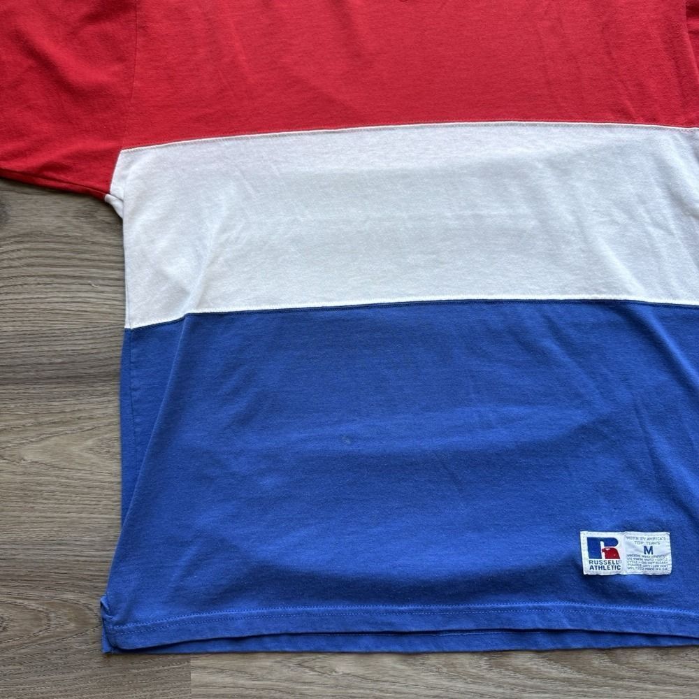 VTG 90s Russell Athletic T-Shirt Men's Large‎ Tri Colorblock Tee Made In USA - Picture 5 of 7